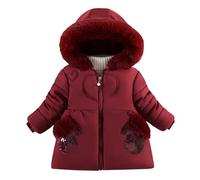 FEOYA Enfant Doudoune Coupe Vent Imperméable Bébé Veste Épaississement Legere Fille Blouson D'Hiver À Capuchon Vetement Parka Mode Manteau Stitch Polaire Mi-Long De Ski Vin Rouge 2 3 Ans