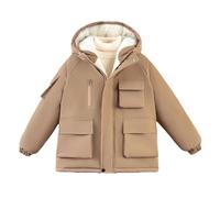 FEOYA Enfant Manteau Chaud Décontractée Ado Doudoune D'Hiver Peluche Garçon Blouson Polaire Épais Vêtement Parka Léger À Capuche Puffer Matelassée D'Extérieur Kaki 11 12 Ans