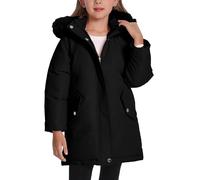 FEOYA Enfant Manteau D'Hiver Dick Ado Doudoune Parka Mode Fille Veste Coupe Vent Polaire Blouson Longue Teddy Imperméable Chaud À Capuche D'Extérieur Noir 9 10 Ans