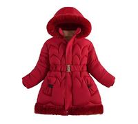 FEOYA Enfant Manteau Hiver Avec Ceinture Élastique Bébé Doudoune Coupe Vent Epais Fille Veste Imperméable Stitch Blouson Longue Schnee Vêtements Polaire À Capuche Parka Chaude Rouge 5 6 Ans