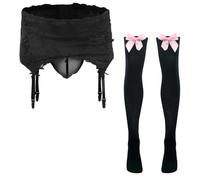 FEOYA Ensemble Lingerie Homme Sissy String Crossdresser Slip Sexy Dentelle Transparent Underpants avec Bas Longs