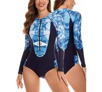 FEOYA Femme Body de Bain Une Pièce Rashguard Femme Maillot de Bain à Manches Longues Maillot de Bain Femme 1 Pieces avec Fermeture color-15 Size L