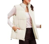 FEOYA Femme Gilet sans Manche Gilet Duvet Doudoune Zippé Adulte Veste Hiver Légère Matelassée Zippée avec Poches Blanc M