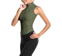 FEOYA Femme Veste de Sport sans Manches Gilet Serré de Yoga Zippé Débardeur Top de Running Col Montant pour Fitness Jogging Yoga Vert L