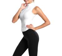 FEOYA Femme Veste de Sport sans Manches Gilet Serré de Yoga Zippé Débardeur Top de Running Col Montant pour Fitness Jogging Yoga Blanc L