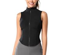 FEOYA Femme Veste de Sport sans Manches Gilet Serré de Yoga Zippé Débardeur Top de Running Col Montant pour Fitness Jogging Yoga Noir XL