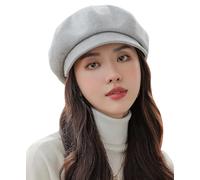 FEOYA Femmes Béret Casquette Souple Classique Souple Hiver Casquette de Béret de Couleur Unie pour Femmes Filles A-Gris