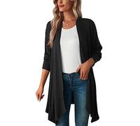 FEOYA Femmes Cardigan Manches Longues Décontracté Gilet Ouvert sur Le Devant Gilet Long d'été Kimono Châle Couleur Unie Printemps Automne Noir L