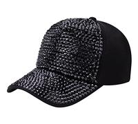 FEOYA Femmes Hommes Casquette de Baseball Rivets Strass Cristaux Casquettes Réglables Shiny Bling Casual Sports Cap Chapeaux de Soleil Respirants Noir