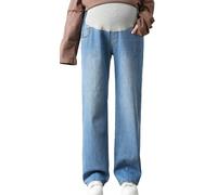 FEOYA Femmes Jean de Maternité Dames Pantalons de Sol Haute Taille Grossesse Pantalon Vêtements Jambe Large Pantalon Printemps Automne Bleu XL