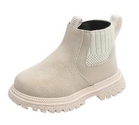 FEOYA Fille Bottines d'hiver Fourrée Garçon Chaussures Fourrées Mode Bébé Botte Antidérapantes d'automne Enfant Bottines à Semelle Souple Elegant De Neige Confortable Beige 30