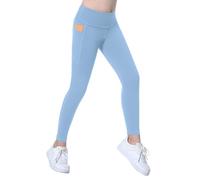 FEOYA Fille Leggings Sport Taille Haute Pantalon Enfants Yoga Pants Vêtement Tenue Sport avec Pocket Edition Shark Pantalons Printemps Automne Extérieur Filles Skinny Bleu 6 Ans