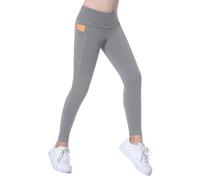 FEOYA Fille Leggings Sport Taille Haute Pantalon Enfants Yoga Pants Vêtement Tenue Sport avec Pocket Edition Shark Pantalons Printemps Automne Extérieur Filles Skinny Gris 10-11 Ans