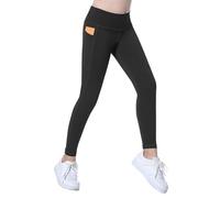 FEOYA Fille Leggings Sport Taille Haute Pantalon Enfants Yoga Pants Vêtement Tenue Sport avec Pocket Edition Shark Pantalons Printemps Automne Extérieur Filles Skinny Noir 6 Ans