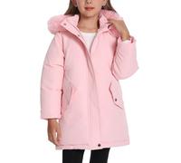 FEOYA Fille Manteau D'Hiver Polaire Enfant Doudoune Parka Teddy Ado Veste Coupe Vent Chaud Blouson Longue D'Extérieur Imperméable Dick À Capuche Mode Rose 3 4 Ans