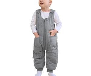 FEOYA Garçon Salopette Sans Manche Matelassé Petit Enfant Combinaison Polaire Impermeable Bébé Manteau D'Hiver D'Exterieur Fille Pantalon En Duvet Vêtement Épaissie Automne Chaud Gris 12 18 Mois