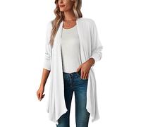 FEOYA Gilet Cardigan Femme Chic Manches Longues Gilet Long Kimono Cardigan Ouverte Devant Décontracté Printemps Eté Automne Blanc M