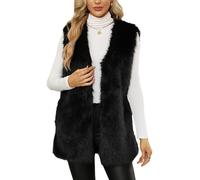 FEOYA Gilet Fourrure Femmes Gilet éLéGant Polaire Teddy Fausse Veste Peluche Sans Manches Veste D'Hiver Fourrure Cardigan Duveteux Noir XXL