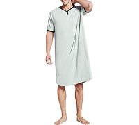FEOYA Homme Chemise de Nuit Gris Clair Ample en Coton à Manches Courtes Vêtements Pyjama XXL