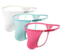 FEOYA- Homme String Sexy Évider Ice Silk Tanga Thong Pouch T-Back G-String Masculine Jockstrap G-String Mini Slip Homme Slips Sport Caleçon Sexy Ajustable (noir2/blanc/rouge2-Taille Unique)