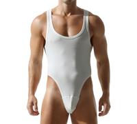 FEOYA Hommes Body Bodysuit Combinaisons de Sport Debardeur Compression Leotard Maillot de Corps Sexy sous-vêtements pour Homme Slim Fit Bodysuit Blanc L