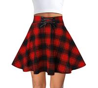 FEOYA Jupe Courte à Carreaux Femme Fille Jupe Ecossaise Taille Haute Gothique Jupes Tartan Évasée Plissée Harajuku Patineuse Tennis Kilt Mini Écolière College Basique Vintage Rétro à Lacets A Rouge M