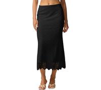 FEOYA Jupe Femme en Dentelle Élégante Coupe Bodycon Droite Jupe Longue Décontractée Elastique Taille Midi Jupes Noir XL