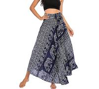 FEOYA Jupe Longue Bohême Femme Jupe Gitane Fluide Hippie Taille Haute Élastique Jupes Indienne Maxi Robe Imprimé de Plage Vacances Robes Licou Dos Nu Sexy 2 en 1 Vêtement Boho Casual Vintage Été 29