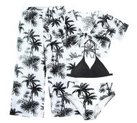 FEOYA Lot de 4 maillots de bain d'été pour fille - Protection UV - Imprimé - Tenue de plage en gaze - Maillot de bain + bikini lingerie + culottes + pantalon respirant (8-12 ans), Noir séduisant, 8