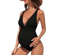 FEOYA Maillot de Bain Grossesse Femmes Une pièce Bikini Enceintes avec Coussinet de Poitrine Amovible Froncé Vetement de Plage Piscine Source Thermale Swimwear S-XL