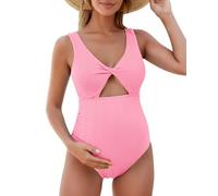 FEOYA Maternité Maillot De Bain Grossesse avec Coussinet Combishort De Bain De Plage De Maternité Bikini 1 Pièce Post Accouchement Une Pièce Rose L