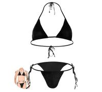 FEOYA Mens Sissy Lingerie Spaghetti Straps Soutien Gorge Top avec Low Rise Shorts Ensemble de Lingerie Sissy sous Vêtements Sexy sous Vêtements Thong Ensemble de Bikini Noir