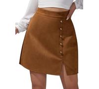FEOYA Mini Jupe en Daim Femme Courte Moulante Taille Haute Jupe Faux Daim Crayon Fendue Devant Sexy Jupes Droite Extensible Élastique Froncée A Line Fermeture Éclair Hiver Automne Kaki S