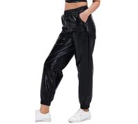 FEOYA Pantalon de Jogging Métallique Brillant Femme 80's 90's Glitter Pantalon de Jogging Holographique Hip Hop Club Streethose Noir M