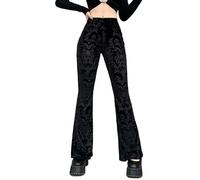 FEOYA Pantalon Évasé en Velours Femme Legging Gothique Taille Haute Pantalon Bootcut Stretch Legging Long Punk Noir M Pantalon Moulant Skinny Chic Halloween Yoga Slim Ajusté Rétro Vintage Streetwear