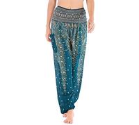 FEOYA Pantalon Fluide Ete Femme Pantalon Large Imprimé Sarouel Femme Bouffant Sport Yoga Indien Danse Orientale Pantalon Bohême Harem Pants Femme
