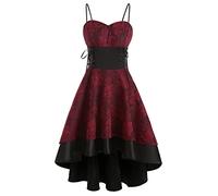 FEOYA Robe gothique à manches en dentelle pour femme - Style steampunk - Robe longue sexy - Épaules dénudées - Robe rétro élégante - Robe de cocktail pour Halloween - Taille L-5XL, 02 Rouge, XXL