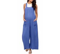 FEOYA Salopettes pour Femme Enceinte Jumpsuit Bretelles Fines Grand Baggy Doux Confort Bodycon Bleu L