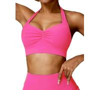 FEOYA Soutien Gorge Sport Yoga Femmes Dos Nu Activewear Crop Tops sous Vêtements à Col Licou Fitness Jogging Bra Top Entraînement Bralettes Élastique Rose L
