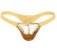 FEOYA String Homme Slip Lingerie Cuir Brillant G-Sting T-Back Thong Taille Basse M Or