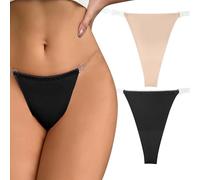 FEOYA String pour femme invisible en soie glacée sans couture avec sangle transparente, Noir + nude., Medium
