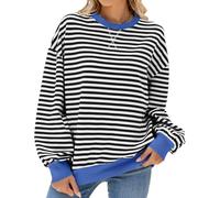FEOYA Sweatshirt Rayé Femme Sweat Manches Longue Haut Striped Top Casual Loose Pullover Classique Y2K Automne Hiver Noir Blanc L
