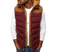 FEOYA Veste Matelassée sans Manche Homme Coton Gilet Doudoune à Capuche Hiver Chaud L Manteaux Blouson sans Manches Rembourré Grande Taille Gilet avec Capuche Poche Gilets Bicolore Zippé Légère Rouge