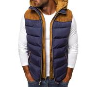 FEOYA Veste Matelassée sans Manche Homme Coton Gilet Doudoune à Capuche Hiver Chaud L Manteaux Blouson sans Manches Rembourré Grande Taille Gilet avec Capuche Poche Gilets Bicolore Zippé Bleu marine