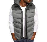 FEOYA Veste Matelassée sans Manche Homme Coton Gilet Doudoune à Capuche Hiver Chaud XXL Manteaux Blouson sans Manches Rembourré Grande Taille Gilet avec Capuche Poche Gilets Bicolore Zippé Légère Gris