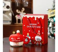 FePen Café de Noël, Tasse de Noël en Céramique Tasse Mug avec couvercle et cuillère, Tasses à Thé en Céramique Père Kawaii a Cafe Tasses pour Cadeau de Noëls (Red A)