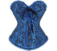 FePen Corset Femme, Broderie Bustier Classique,Sexy Steampunk Gothique Bustier Top, Floral Ruched Sleeves Bustier