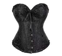 FePen Corset Femme, Broderie Bustier Classique,Sexy Steampunk Gothique Bustier Top, Floral Ruched Sleeves Bustier