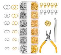 FEPITO 1540 pièces anneaux de saut ouverts anneaux de saut pour fournitures de fabrication de bijoux Kit de réparation de bijoux en or argent avec fermoirs à homard