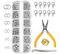 FEPITO 1540 pièces anneaux de saut pour fournitures de fabrication et réparation de bijoux en argent avec fermoirs à homard et pinces pour bricolage boucle d'oreille collier Bracelet